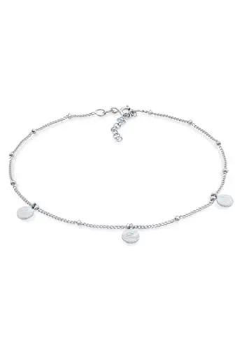 Produktbild: Elli Fußschmuck Damen Fußkettchen Kugel Plättchen Gehämmert in 925 Sterling Silber