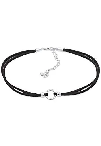 Produktbild: Elli Halskette Damen Choker Trend Kreis mit Veloursleder Schwarz in 925 Sterling Silber