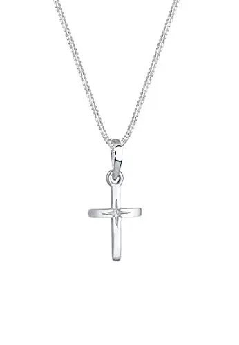 Produktbild: Elli Halskette Damen Kreuz Anhänger mit Sterngravur Filigran in 925 Sterling Silber