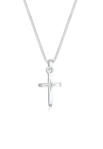 Produktbild: Elli Halskette Damen Kreuz Anhänger mit Sterngravur Glaube in 925 Sterling Silber Vergoldet