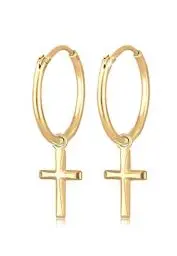 Produktbild: Elli Ohrringe Damen Creolen Kreuz Anhänger Glaube Religion in 925 Sterling Silber