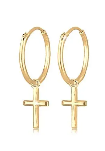 Produktbild: Elli Ohrringe Damen Creolen Kreuz Anhänger Glaube Religion in 925 Sterling Silber