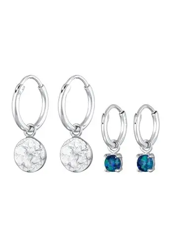 Produktbild: Elli Ohrringe Damen Creolen Plättchen Anhänger Set mit Opal Blau in 925 Sterling Silber
