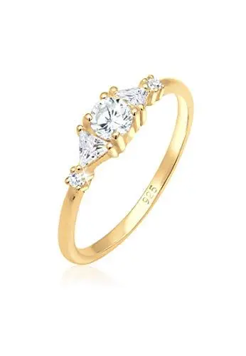 Produktbild: Elli PREMIUM Ring Damen Filigran Geo Funkelnd mit Zirkonia Kristallen in 925 Sterling Silber Vergoldet