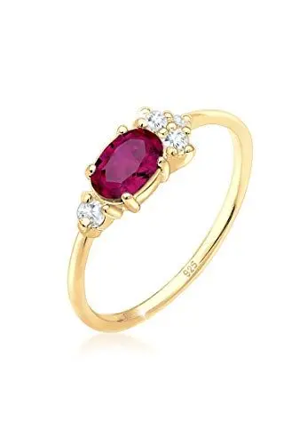 Produktbild: Elli PREMIUM Ring Damen Verlobungsring mit Synthetischem Rubin und Zirkonia Kristallen in 925 Sterling Silber Vergoldet