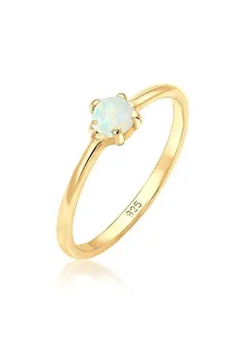 Produktbild: Elli Ring Damen Band Basic Geo mit Synthetischem Opal in 925 Sterling Silber