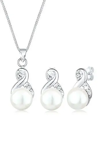 Produktbild: Elli Schmuckset Damen Infinity Symbol mit Süßwasserperlen und Kristallen in 925 Sterling Silber