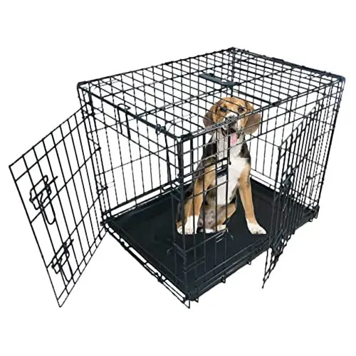 Produktbild: Ellie-Bo Hundekäfig, für kleine bis große Hunde, zusammenklappbar, Welpenkäfig, Bodenschale aus Metall lässt sich herausnehmen, aber nicht zerbeißen, 2 silberne Türen, groß mit ca. 91 cm, schwarz