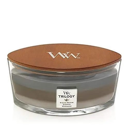 Produktbild: WoodWick Trilogy-Duftkerze im ellipsenförmigen Glas mit HearthWick-Docht, Cozy Cabin