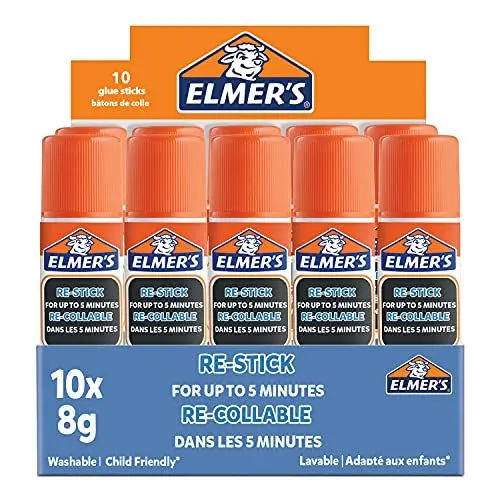 Produktbild: Elmer's Re-Stick Klebestifte | trocknet klar | flexibel bis zu 5 Minuten | auswaschbar & kinderfreundlich | 8 g | 10 Stück