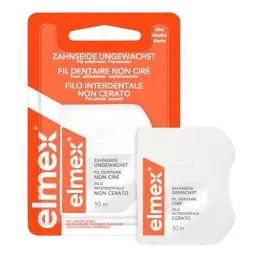 Produktbild: elmex Zahnseide 50 m – gewachstes Zahnband für eine gründliche Zahnreinigung – Faden mit Flauscheffekt und Aminfluorid beugt Karies und Zahnfleischentzündungen vor