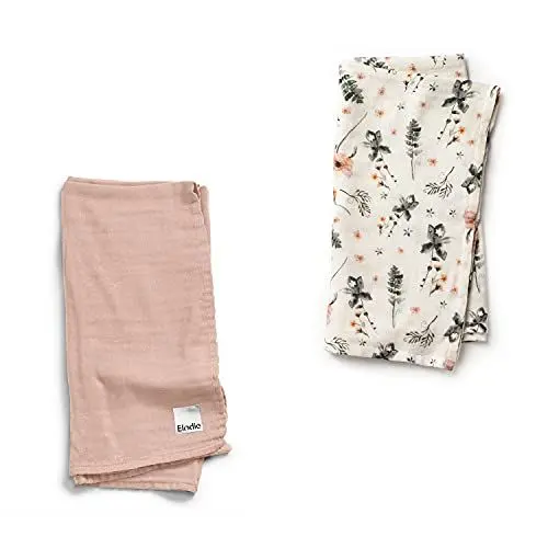 Produktbild: Elodie Details Musselin Baby Decke 2er Pack - Mulltuch Babydecke Pucktuch Spucktuch - Oeko Tex Baumwolle, Hochwertige Qualität - 80 x 80 cm - Powder Pink/Meadow Blossom
