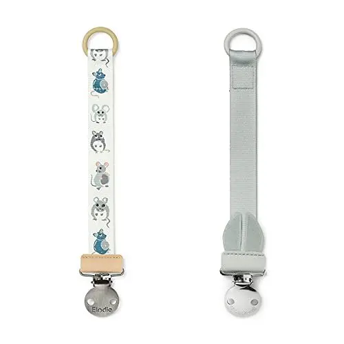 Produktbild: Elodie Details Schnullerkette 2er Pack, aus Stoff und Edelstahl Clip - Forest Mouse/Mineral Green, Grün