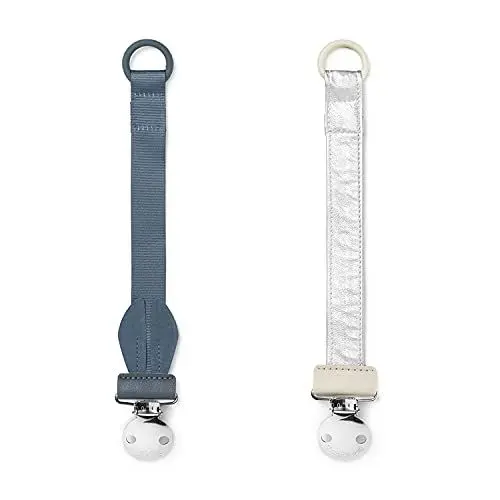 Produktbild: Elodie Details Schnullerkette 2er Pack, aus Stoff und Edelstahl Clip, für Baby Junge und Mädchen, Universal Silikonring, Passend für Alle Schnuller - Tender Blue Bunny/Stone Silver, Blau