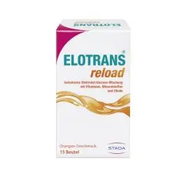 Produktbild: ELOTRANS reload - isotonische Elektrolyt-Glucose-Mischung - Nahrungsergänzungsmittel mit Magnesium, Kaliumchlorid, Cholin und B-Vitaminen - 1 x 15 Beutel