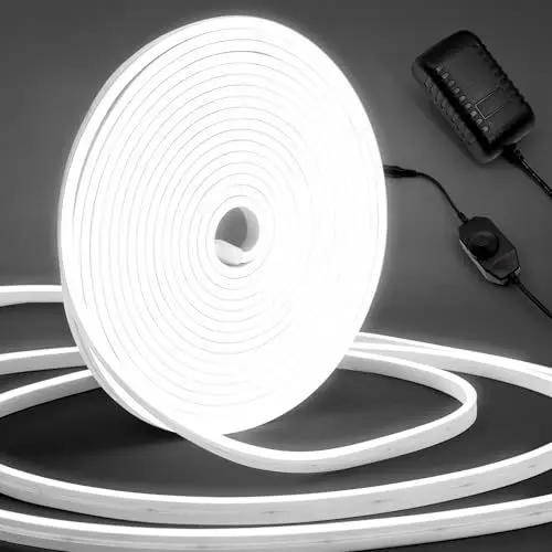 Produktbild: ELOUYCKE Neon LED Strip 10M Dimmbar, Kaltweiß LED Streifen, Wasserdichte Neon Light, Silikon DIY Flexibler Lichtband für Schlafzimmer Innen Außenbereich Deko(Inklusive Adapter)