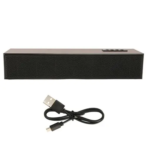 Produktbild: Elprico Kabelloser Soundbar-Lautsprecher aus Holz, Tragbare Bluetooth-Lautsprecher, Kabelloser HiFi-Stereo-Bluetooth-Lautsprecher mit Tiefem Bass für PC, Laptop, Tablet, Telefon
