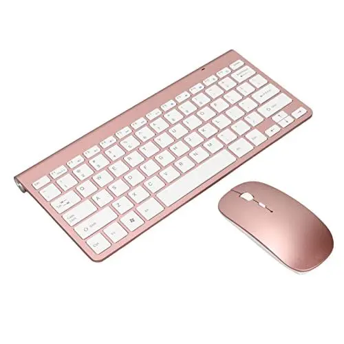 Produktbild: Elprico Kabelloses Tastatur-Maus-Set, 2,4 G USB, Dünne Ergonomische Stummschalttaste für Computer (Roségold)