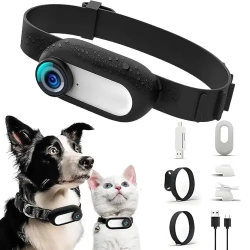 Produktbild: Elprico Katzen Kamera Halsband,1080P 170° Weitwinkel Katzenhalsband Mit Kamera,USB Wiederaufladbar Hunde Kamera für Hunde und Katzen