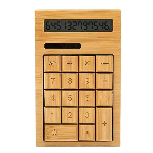 Produktbild: Elprico Taschenrechner, Bambus-Tischrechner mit Großem LCD-Display, Tischrechner 18-stellig, Solar- und Batterie-Dual-Power-Rechner aus Bambusholz für Zuhause, Büro, Schule