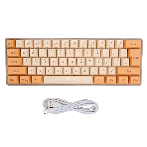 Produktbild: Elprico -Tastatur, USB-61-Tasten-Gaming-Tastatur, Kontrastfarbe, RGB-Licht, Tastenlinientrennung, Mechanische, Kabelgebundene Tastatur für Bürospiele(Orange-Beige)
