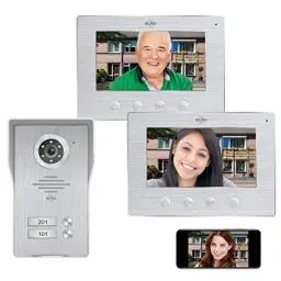 Produktbild: ELRO DV477IP2 WiFi IP Video Türsprechanlage-2-Familien-mit 2X 7-Zoll-Farbbildschirm-Color Night Vision-Live-Ansicht und Kommunikation via App, 12 V, Silber, 2 Familien