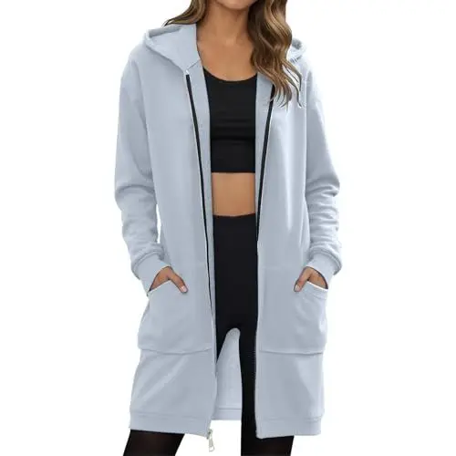 Produktbild: Elsa Keith Hoodie Damen Oversized Kapuzenpullover Langarm Sweatshirt Zipper Sweatjacke mit Kapuze Kapuzenjacke Winter Leichte Outwear Lässig Sport Sweatshirtjacke Farbvarianten Freizeitjacke