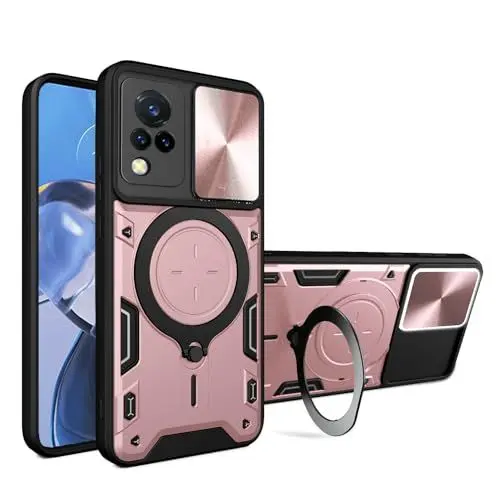Produktbild: Elubugod Kompatibel mit Vivo V21 5G Handytasche,Kompatibel mit Vivo V21 4G V2066 V2108 / V21 5G V2050 Hülle Schutzhülle Kamera Schiebeabdeckung Pink