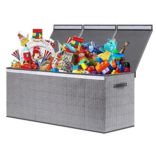 Produktbild: ELUCHANG Aufbewahrungsbox mit Deckel Kinder, 147L Große Faltbare Truhen & Kisten für Kinder, Spielzeugkiste Aufbewahrungsbox für Kinderzimmer,Kleidung,Schlafzimmer, Grau