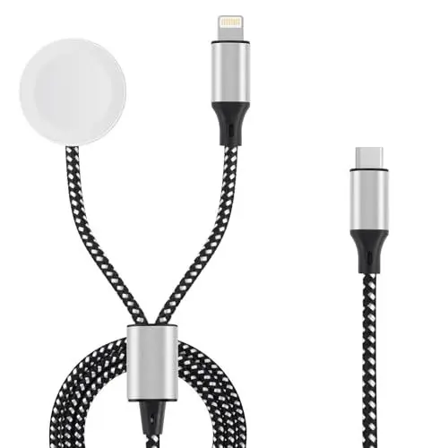 Produktbild: ELUTENG 2-in-1 Ladekabel für Apple Watch und iPhone, 4FT Usb C ladegerät Magnetisches Wireless Ladestation für iWatch Serie 10 9 8 7 6 SE 5 Ultra und iPhone 14 13 12 11 Pro Max, Schwarz