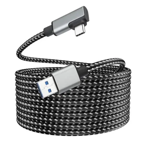 Produktbild: ELUTENG Link Kabel 5M Kompatibel mit Oculus/Meta Quest 3/2/Pro/Pico 4 Zubehör, 5Gbps High Speed USB 3.0 Ladekabel 18W Schnellladung USB C Datenkabel für VR Headset und Gaming PC (Grau)