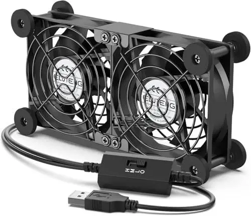 Produktbild: ELUTENG USB Lüfter 80mm 5V 2 in 1 mit 3 Einstellbare Geschwindigkeiten, Doppelt USB Ventilator 80mm PC Lüfter USB Computer Ventilator mit 8 Stoßdämpfenden Füßen für PS5 PS4 Laptop TV Box Router