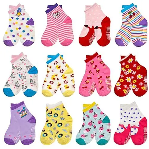 Produktbild: ELUTONG Stoppersocken Kinder 12 Paar Kleinkind Mädchen ABS Rutschfeste Socken Rutschfeste Socken Kinder Antirutsch Kinder Socken für 5-7 Jahre Kinder und Mädchen