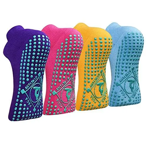Produktbild: ELUTONG Yoga Socken Anti-Rutsch-Socken (4 Paare) für Damen Pilates, Barre, Tanz, Ballett, Kampfsport, Trampolin, Yoga，Fitness, Krankenhaus, Reha, Heim- und Körperbalance EU 35-40