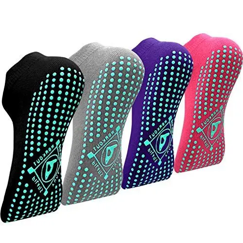 Produktbild: ELUTONG Yoga Socken Anti-Rutsch-Socken (4 Paare) für Damen Pilates, Yoga, Barre, Tanz, Ballett, Kampfsport, Trampolin, Fitness, Krankenhaus, Reha, Heim- und Körperbalance, Sox UK 4-10 / EU 35-40