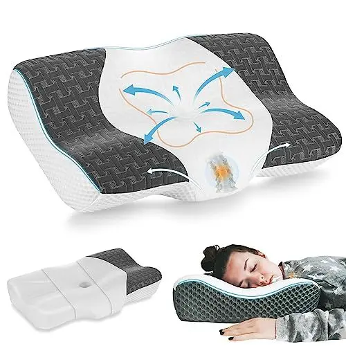 Produktbild: Elviros Orthopädisches Kissen, Memory Foam Ergonomisches Nackenstützkissen, Nackenkissen Kopfkissen Nackenschmerzen, Seitenschläferkissen Bauchschläferkissen, mit Bezug,dunkelgrau