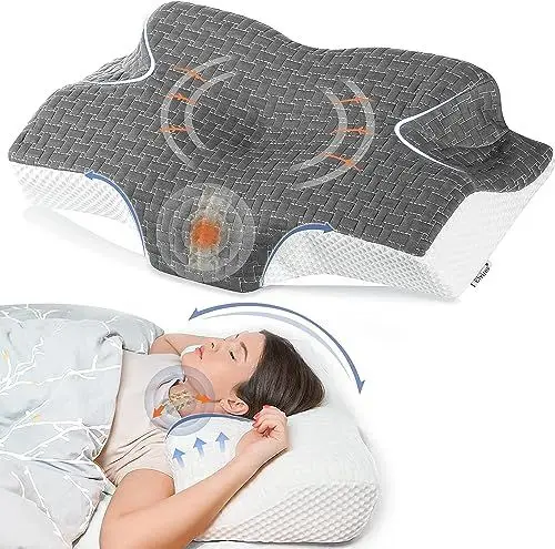Produktbild: Elviros Kopfkissen Nackenschmerzen, Orthopädisches Kopfkissen, Schlafkissen, Memory Foam Kissen, Ergonomisches Nackenhörnchen für Nacken- und Schulterschmerzen, 64 x 12.5/10.5 x 36cm, weich