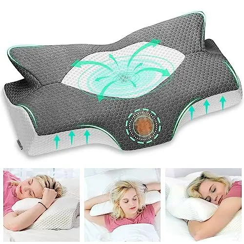 Produktbild: Elviros Orthopädisches Kissen aus Memory Foam, Seitenschläferkissen Nackenstützkissen, Kopfkissen Nackenschmerzen, Ergonomisches Schlafkissen für Nacken-und Schulterschmerzen, 64 x 12,5/10,5 x 38cm