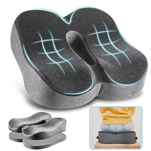 Produktbild: Elviros Sitzkissen Orthopädisch aus Memory-Schaum (2 Härtegrade), Ergonomisches Sitzkissen für Bürostuhl Höhe Verstellbar, Sitzkissen Stuhl Anti Hämorrhoiden, Steißbeinkissen, Schwarz