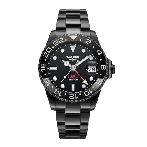 Produktbild: Elysee Herrenuhr GMT Automatic 40.5 10 ATM 100% Edelstahl Herren Datumanzeige IP Black 80606, 80607, 80608, 80609, 80610, 80611, 80614, 80616
