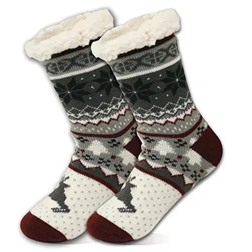 Produktbild: EMA MEGA GROUP Kuschelsocken Damen ABS Wintersocken Mit Anti-Rutsch-Klebepunkte, Stoppersocken Size 36-41 (WeinRot)