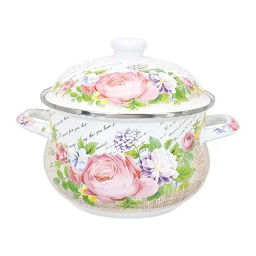 Produktbild: Emaille Suppentopf Topf mit Deckel: 18cm Emaillierter Induktion Kochtopf Milchtopf Mini Schmortopf Pastatopf Doppelgriff Nudeltopf Suppenschale Induktionstopf Nudelschale Pastaschale für Küche