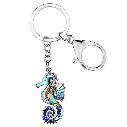 Produktbild: Emaille-Legierung Hippocampus Seepferdchen Schlüsselanhänger Ozean Charms für Frauen Mädchen Tasche Brieftasche Geschenk (blau)