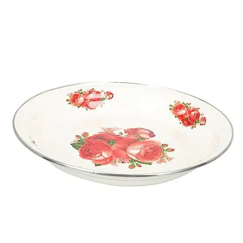 Produktbild: LIFKOME Emailleschale Snack-Aufbewahrungsschale Essensteller Platten Besteck Emaille-Tablett Retro-Emailleplatte Großes Pfannenhuhn Speiseteller Knetschüssel Obstgericht Kind Blumen