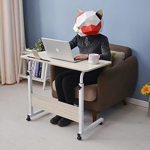 Produktbild: Emall Life Tabletttisch, verstellbarer Sofa/Bett-Beistelltisch, tragbarer Schreibtisch mit Rollen, Überbetttisch, Laptopwagen mit Halterschlitz (Weißer Ahorn, 80 x 40 cm)