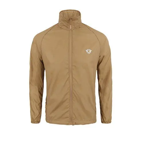 Produktbild: emansmoer Herren Winddicht Kapuze Outdoor Tactical Quick Dry Jacke Ultra-dünn Leicht Sonnenschutz Anti-UV Jacke Mantel (X-Large, Khaki)
