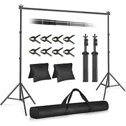 Produktbild: EMART Foto Hintergrund Ständer, 2x3m Verstellbarer Hintergrundsystem mit 8 Hintergrundklemmen, 2 Sandsack für Fotostudio Porträt Produktfotografie Studiofotografie, aus Metall