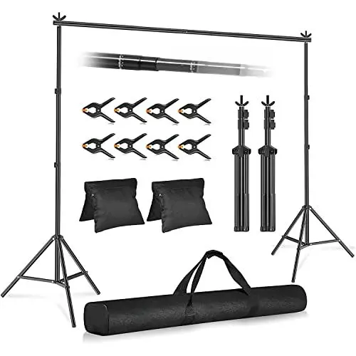 Produktbild: EMART Foto Hintergrund Ständer, 2x3m Verstellbarer Hintergrundsystem mit 8 Hintergrundklemmen, 2 Sandsack für Fotostudio Porträt Produktfotografie Studiofotografie, aus Metall