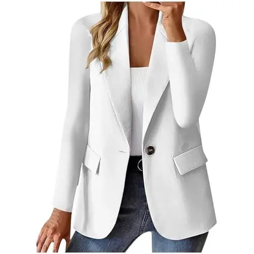 Produktbild: EMATOP Damen Blazer Sportlich Elegant Longblazer Leicht Business Büro Jacke Einfarbig Open Front Jacket Slim Fit Blazerjacke Casual Bequem Anzugjacke Langarm Revers Trenchcoat Übergangsjacke