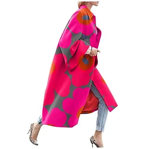 Produktbild: EMATOP Damen Lange Mantel Elegante Trenchcoat Langarm Jacke Revers Winterjacke Winter Warm übergangsjacke Windbreaker Winddicht Softshelljacke Neuheit Druck Wintermantel Business Blazermantel
